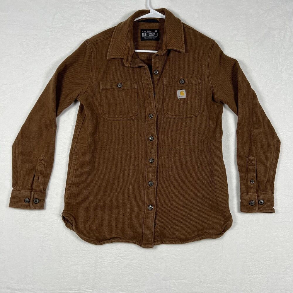 Carhartt Loose Fit Shirt Jacket Womens XS Brown Twill Chore Coat Shacket